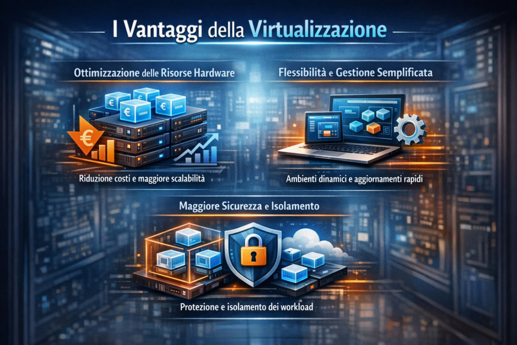 Vantaggi della virtualizzazione: ottimizzazione hardware, flessibilità operativa e sicurezza dei workload IT